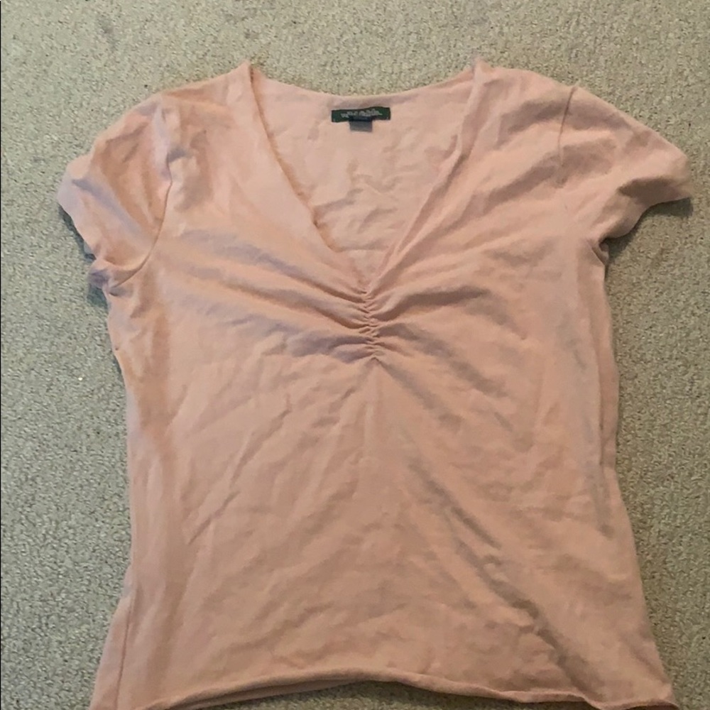 Old fable pink v neck scrunch cropped tee
